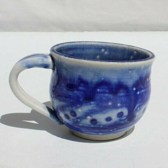 Vtg MCM CALIFORNIA CA Pottery CLAY - Blue Glazed Art Contemporary Coffee Mug Cup - Picture 3 of 5